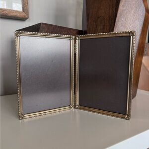 Vintage Hinged Double Metal Picture Frame Brass Gold Filigree Mid Century Retro